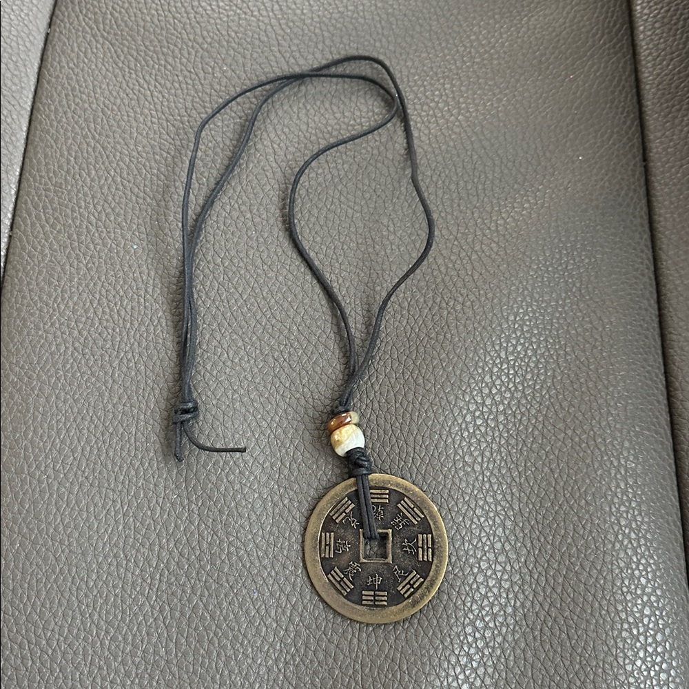 Vintage Chinese Coin Necklace with Semi Precious Stones